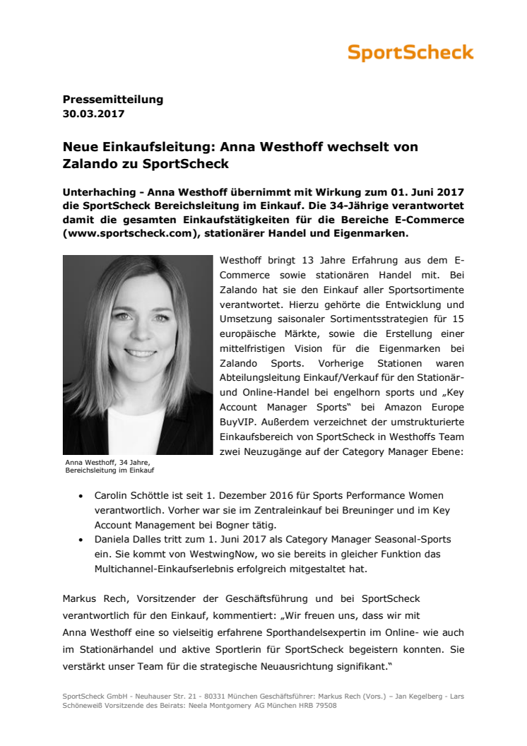 Neue Einkaufsleitung: Anna Westhoff wechselt von Zalando zu SportScheck