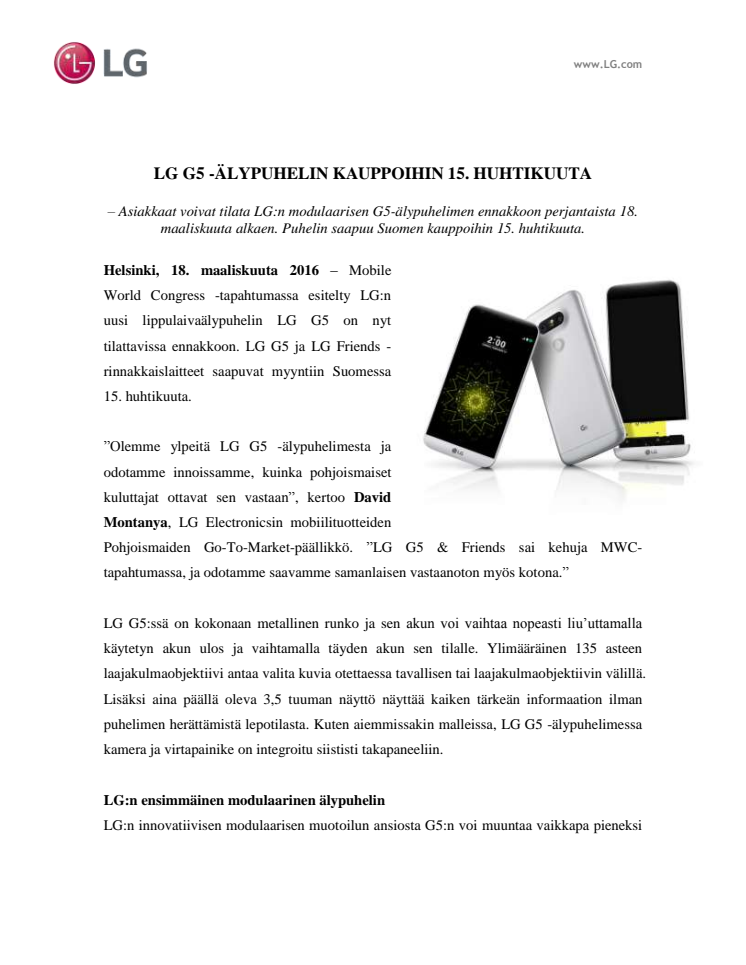LG G5 -ÄLYPUHELIN KAUPPOIHIN 15. HUHTIKUUTA 