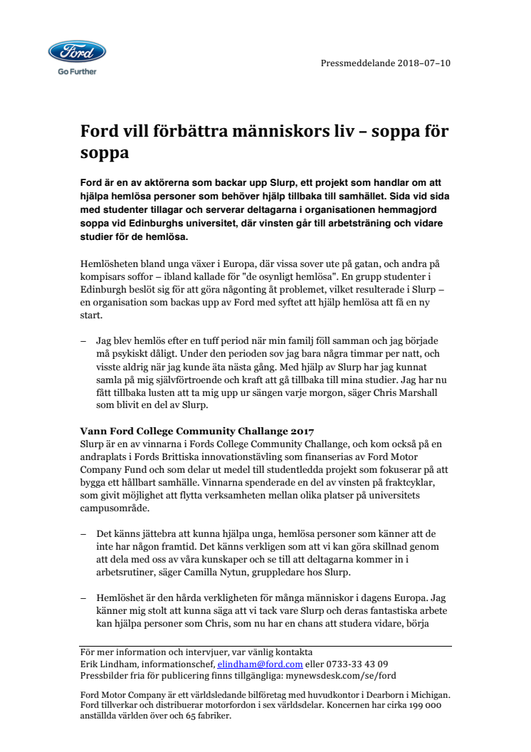 Ford vill förbättra människors liv – soppa för soppa