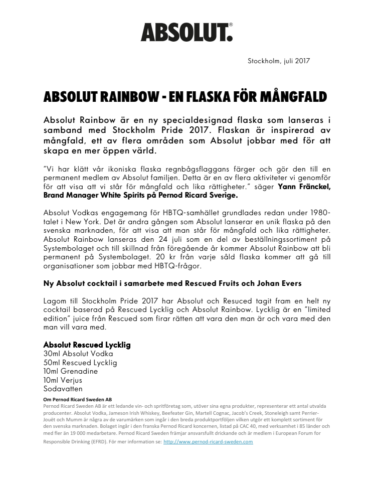 Absolut Rainbow - en flaska för mångfald