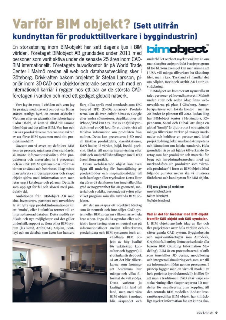 Varför BIM objekt? - Artikel i CAD & Ritnytt nr 4 : 2011