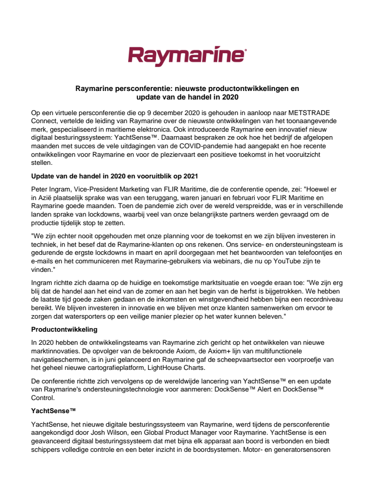 Raymarine persconferentie: nieuwste productontwikkelingen en  update van de handel in 2020 