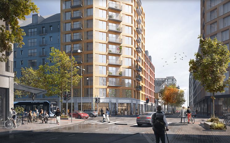 Framtidens Backaplan Dp3_Deltavägen Leråkersgatan från väster_White 221017