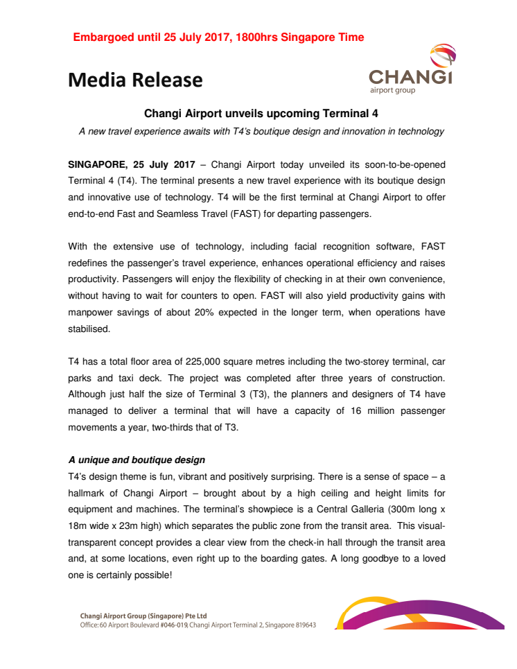 Media Release - Changi Airport Unveils T4