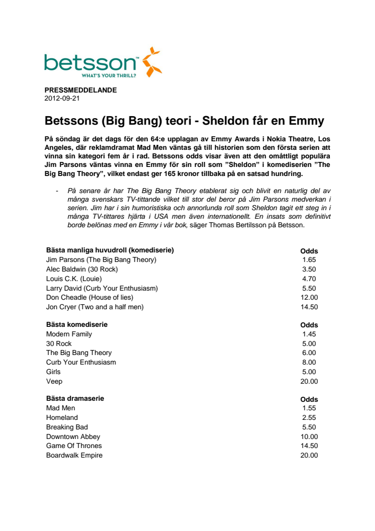 Betssons (Big Bang) teori - Sheldon får en Emmy