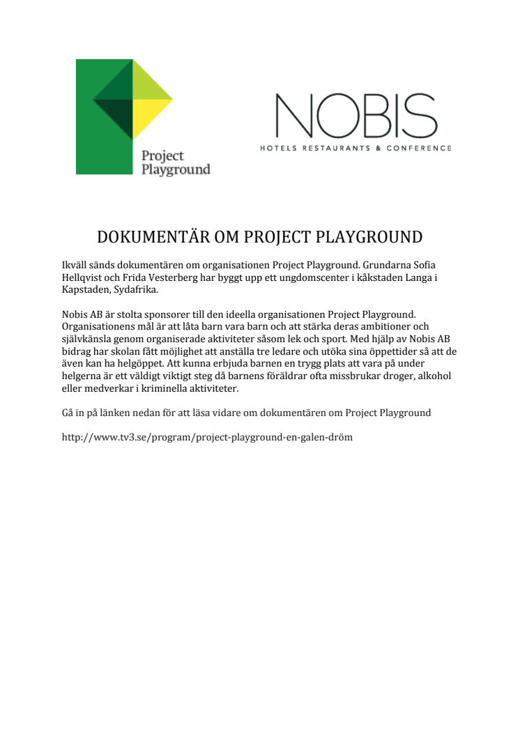 Dokumentär om Project Playground