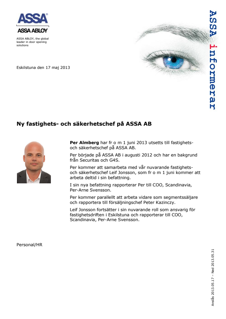 Ny fastighets- och säkerhetschef på ASSA AB
