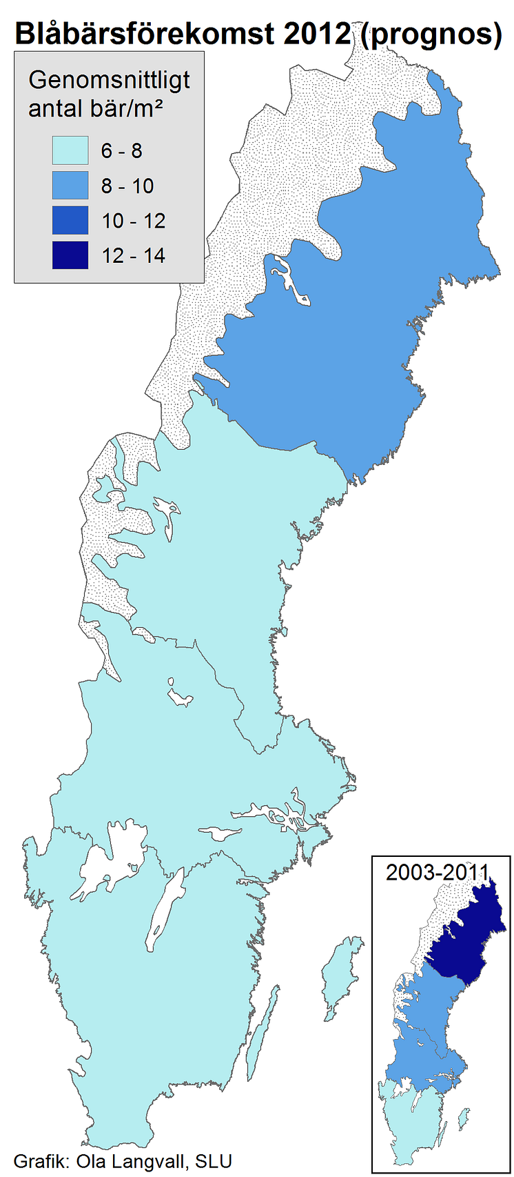 Karta: Prognos för blåbärsförekomst 2012 från SLU