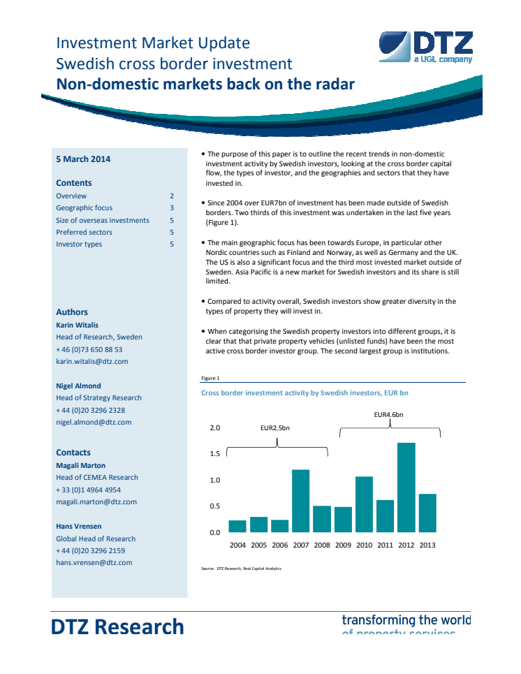 Investment Market Update - Swedish cross border investment