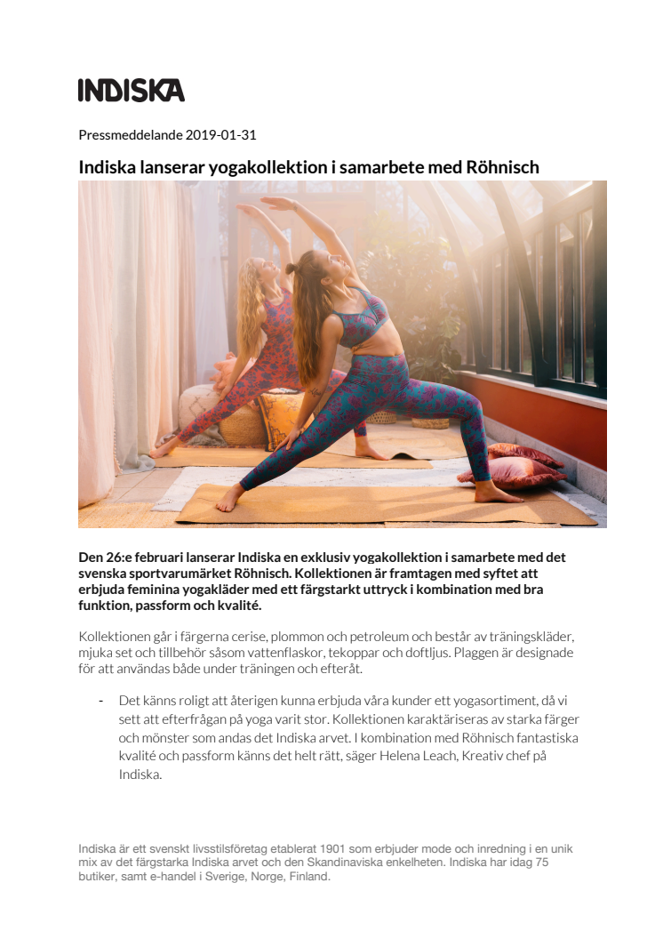 Indiska lanserar yogakollektion tillsammans med Röhnisch
