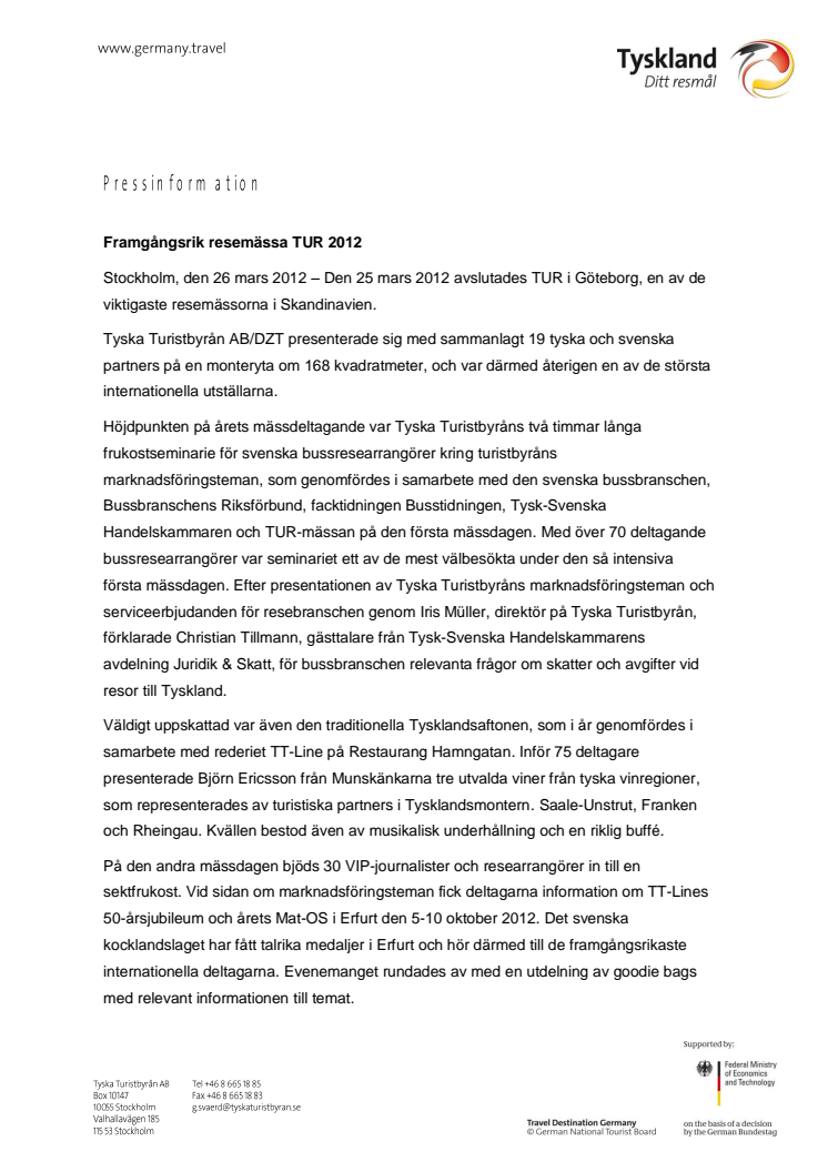 Framgångsrik resemässa på TUR 2012