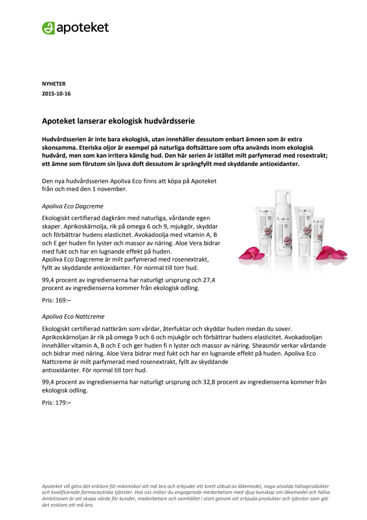 ​Apoteket lanserar ekologiskt certifierad hudvårdsserie