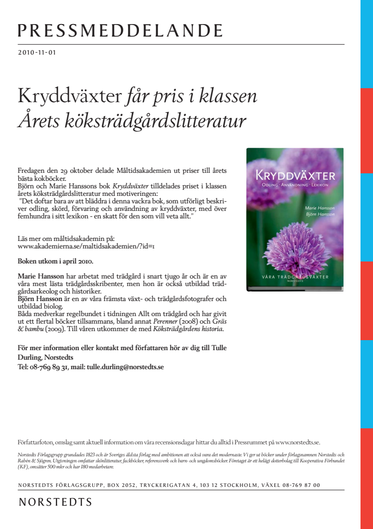Kryddväxter får pris i klassen Årets köksträdgårdslitteratur