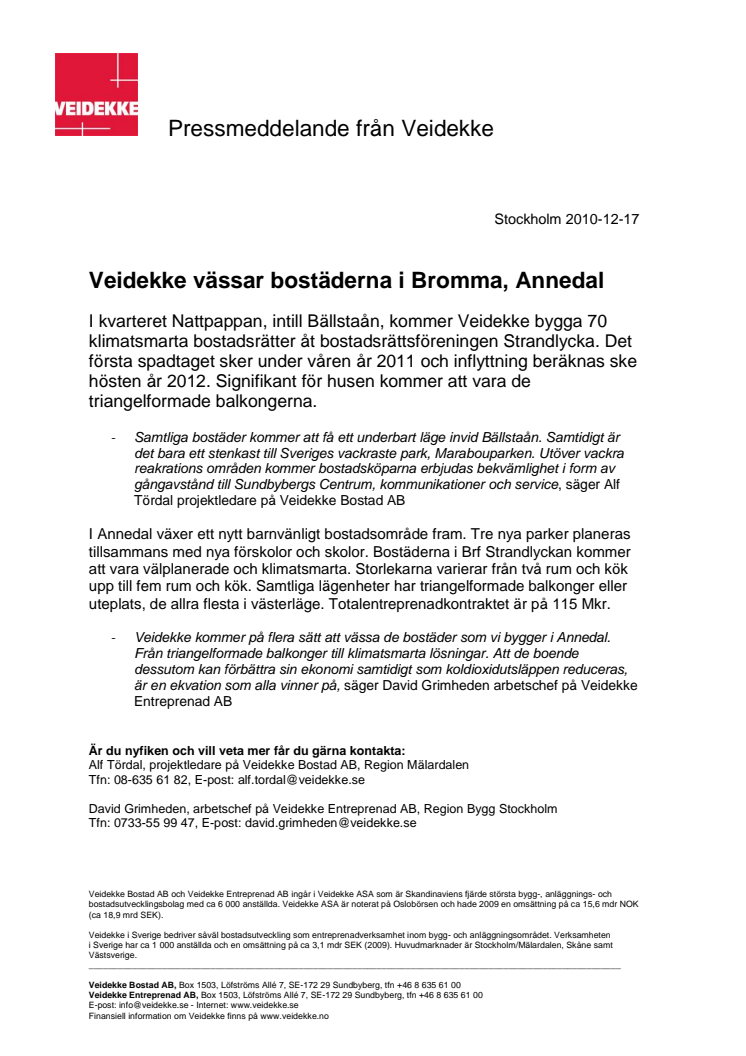 Veidekke vässar bostäderna i Bromma, Annedal