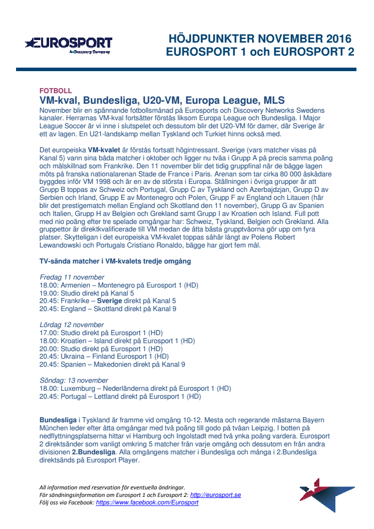 Eurosports höjdpunkter i november - dokument