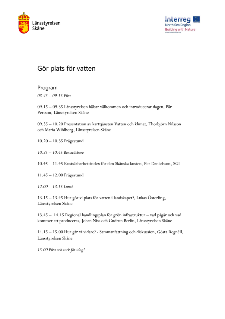 Programmet för seminariet 9 februari