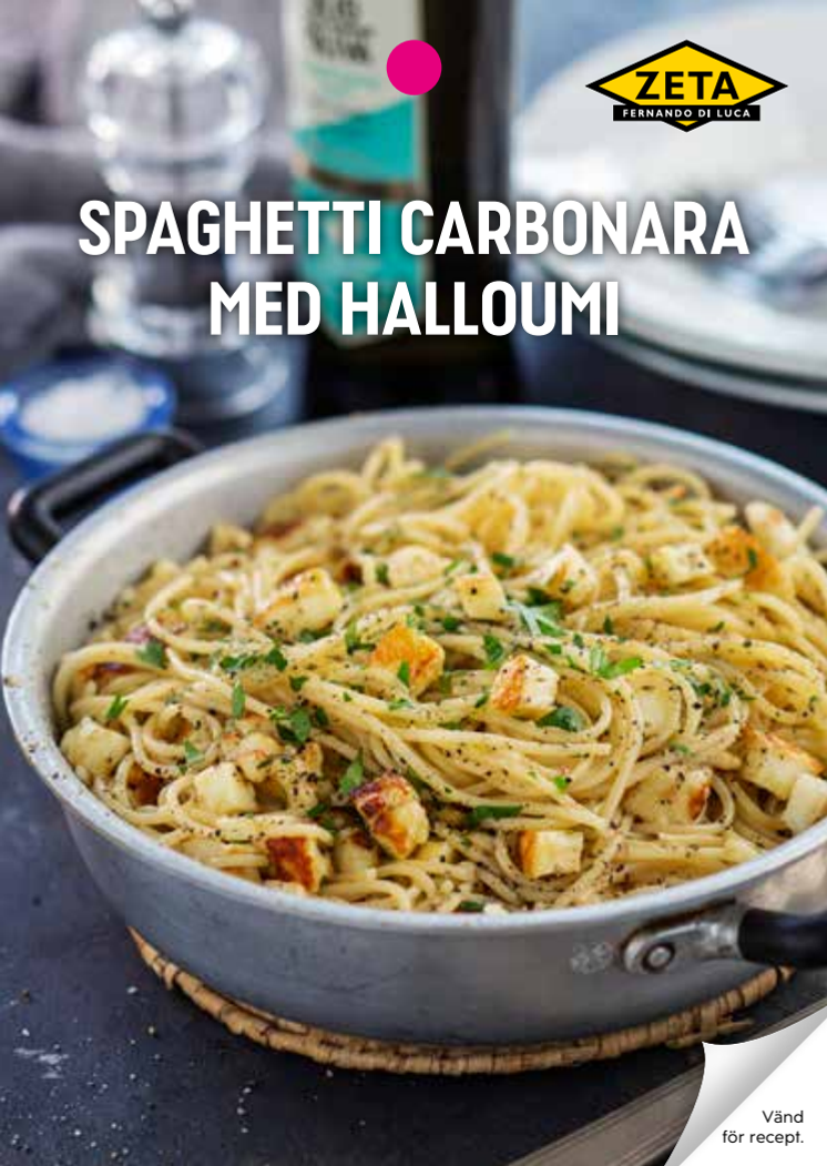 Receptblad spaghetti carbonara med halloumi