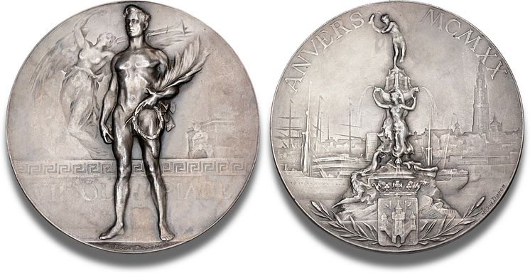 Sølvmedalje fra OL i Antwerpen. Vurdering- 25.000-30.000 DKK 