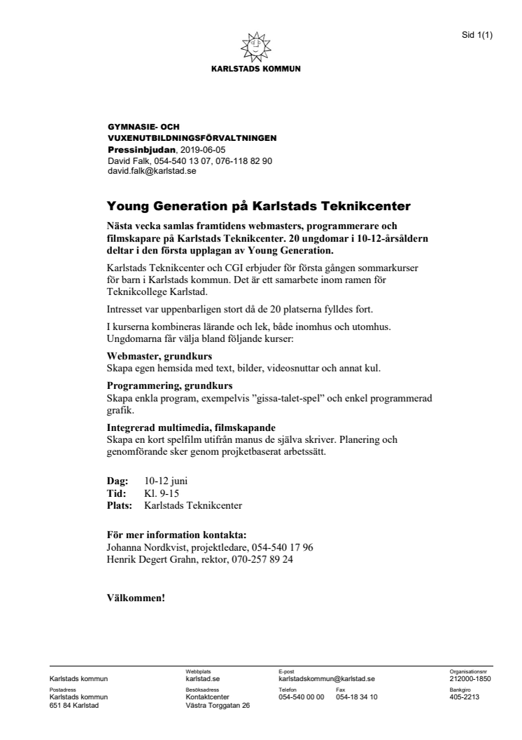 Pressinbjudan: Young Generation på Karlstads Teknikcenter
