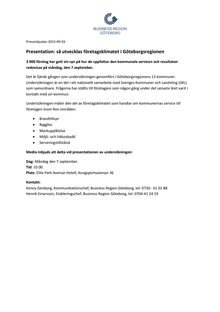 Pressinbjudan: så utvecklas företagsklimatet i Göteborgsregionen