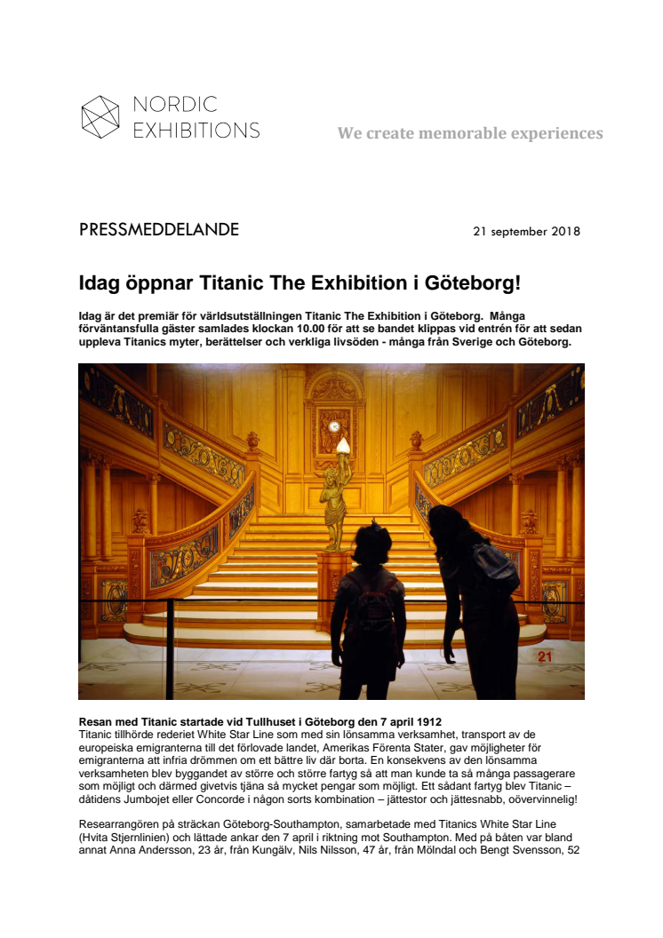 Idag öppnar Titanic The Exhibition i Göteborg!