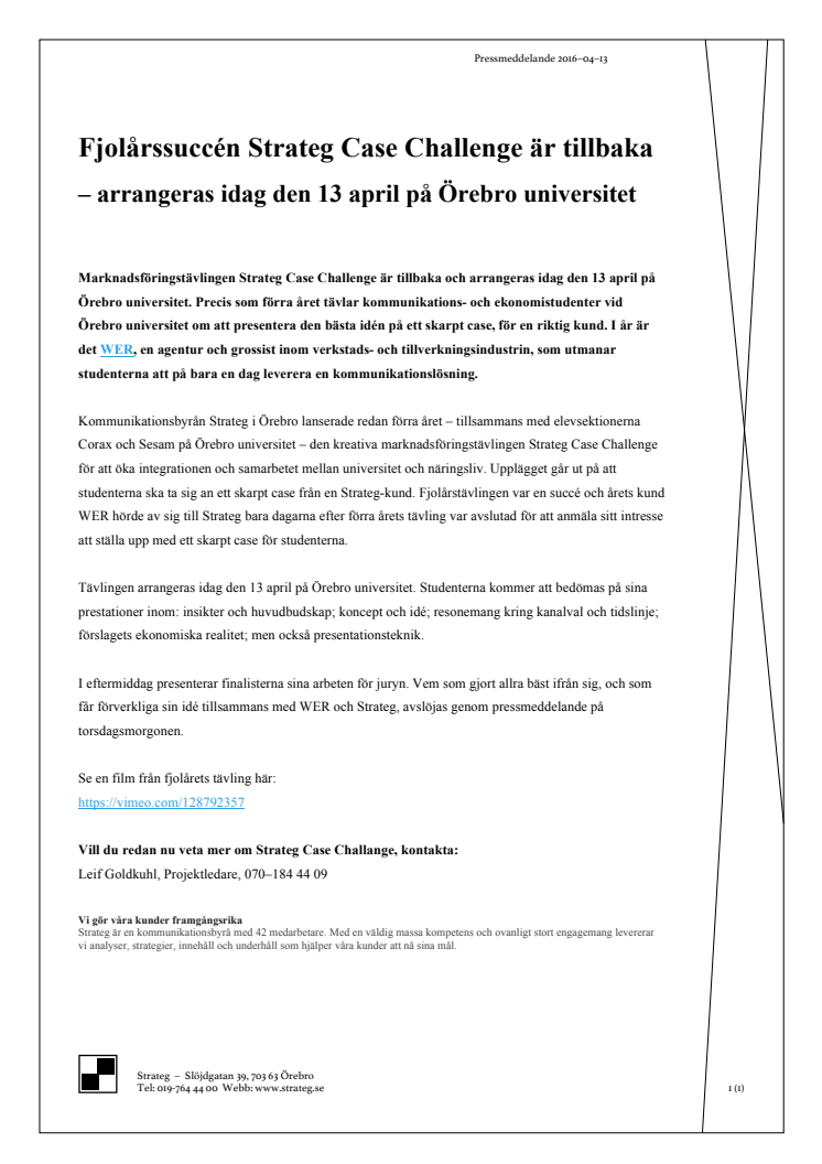 Fjolårssuccén Strateg Case Challenge är tillbaka – arrangeras idag den 13 april på Örebro universitet