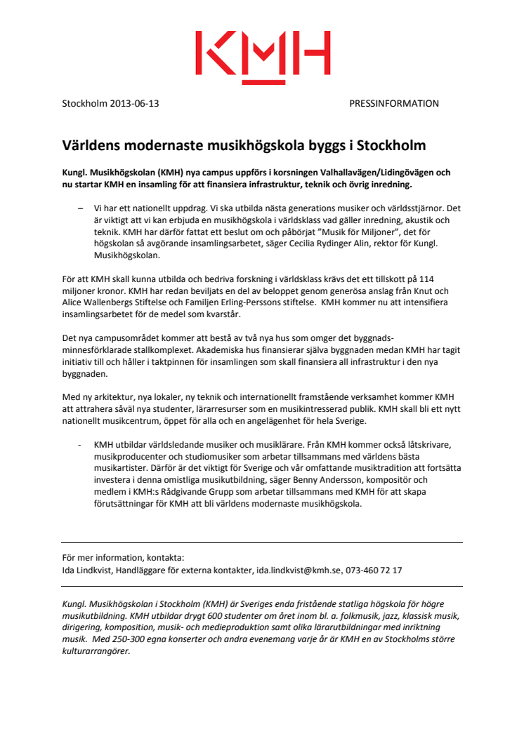 Världens modernaste musikhögskola byggs i Stockholm