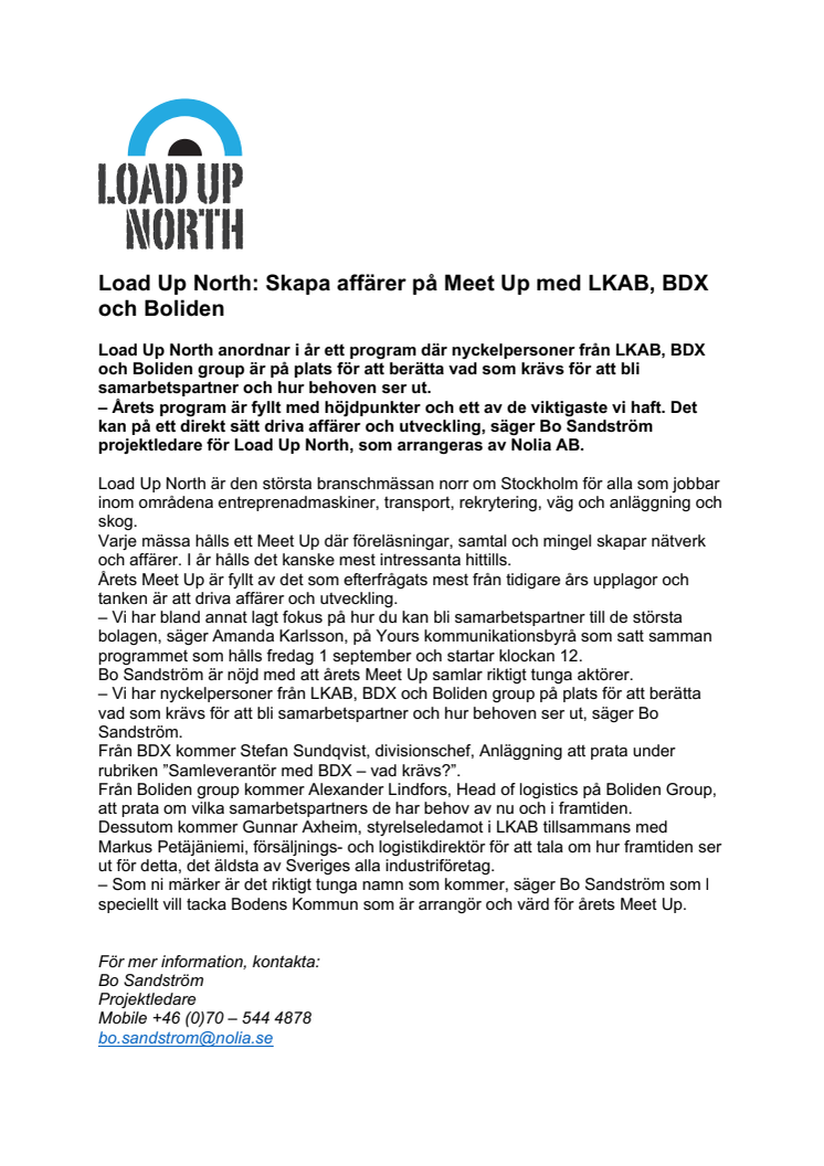 Load Up North: Skapa affärer på Meet Up med LKAB, BDX och Boliden