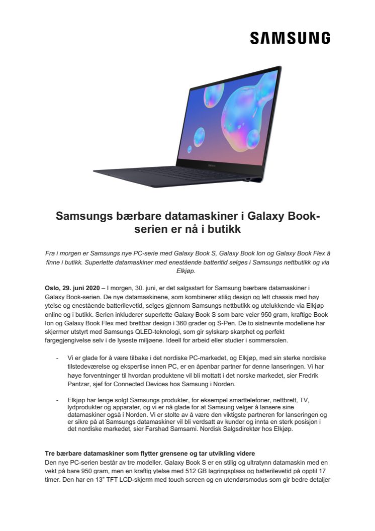 Samsungs bærbare datamaskiner i Galaxy Book-serien er nå i butikk
