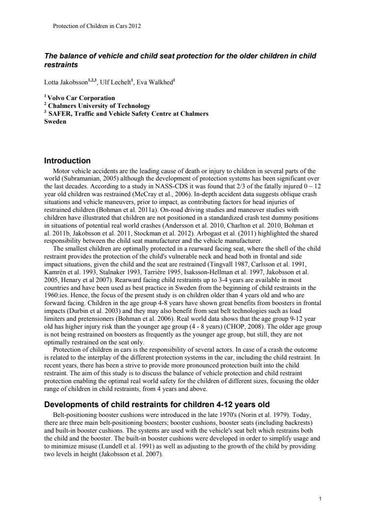 The balance of vehicle and child seat protection for the older children in child restraints