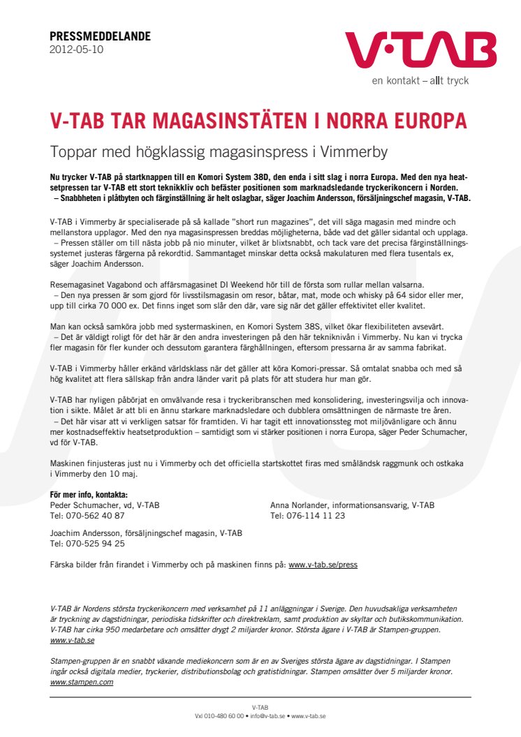 V-TAB TAR MAGASINSTÄTEN I NORRA EUROPA