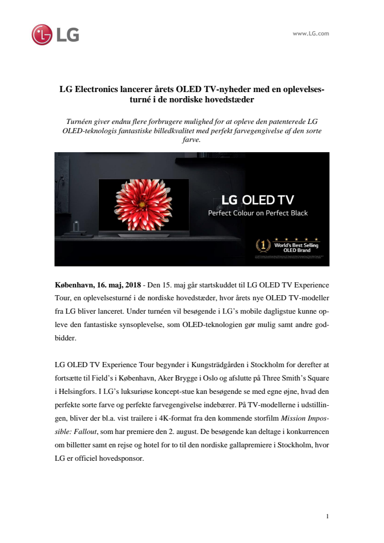 LG Electronics lancerer årets OLED TV-nyheder med en oplevelsesturné i de nordiske hovedstæder