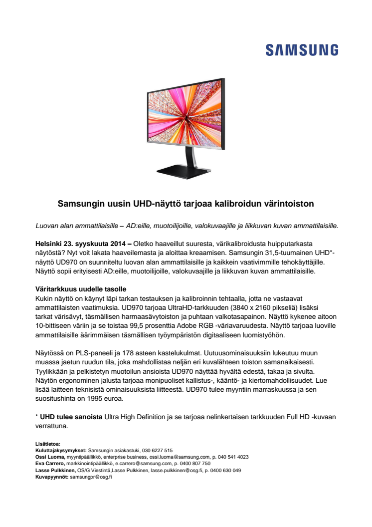 Samsungin uusin UHD-näyttö tarjoaa kalibroidun värintoiston