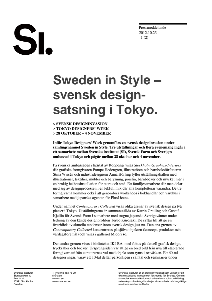 Sweden in Style – svensk designsatsning i Tokyo