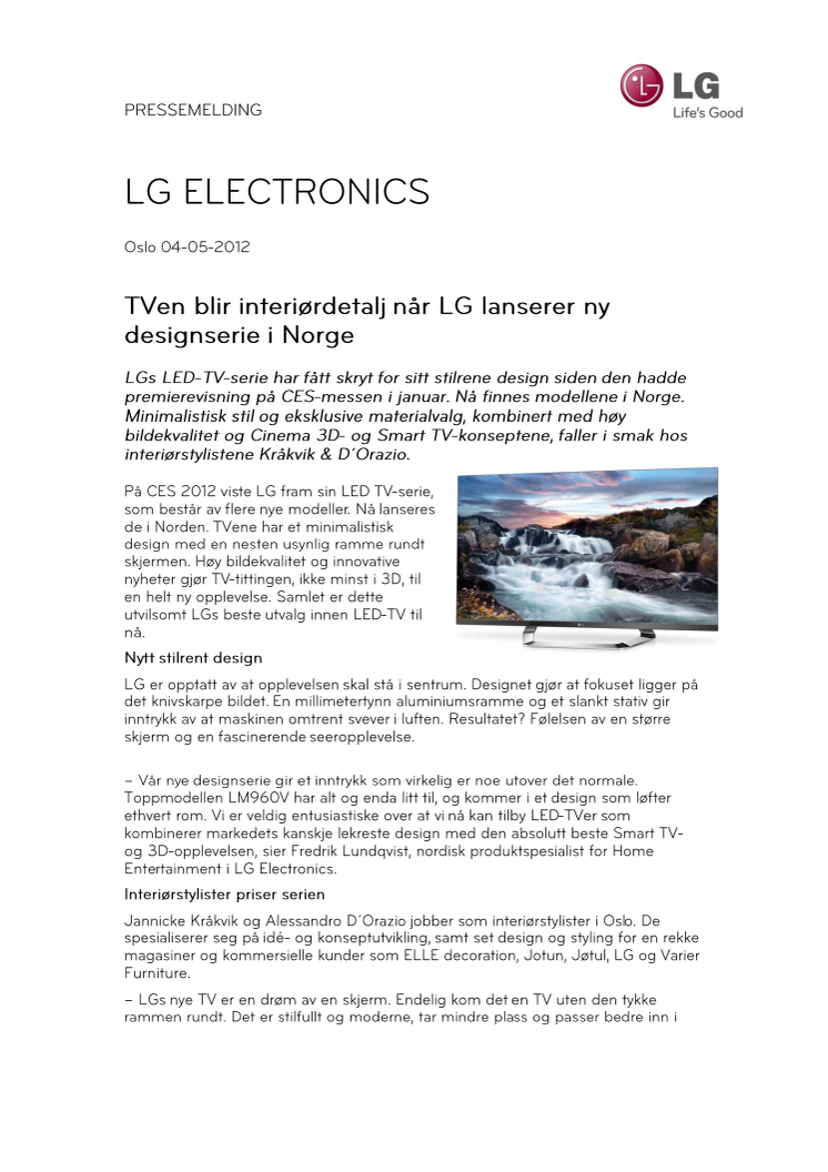 TVen blir interiørdetalj når LG lanserer ny designserie i Norge