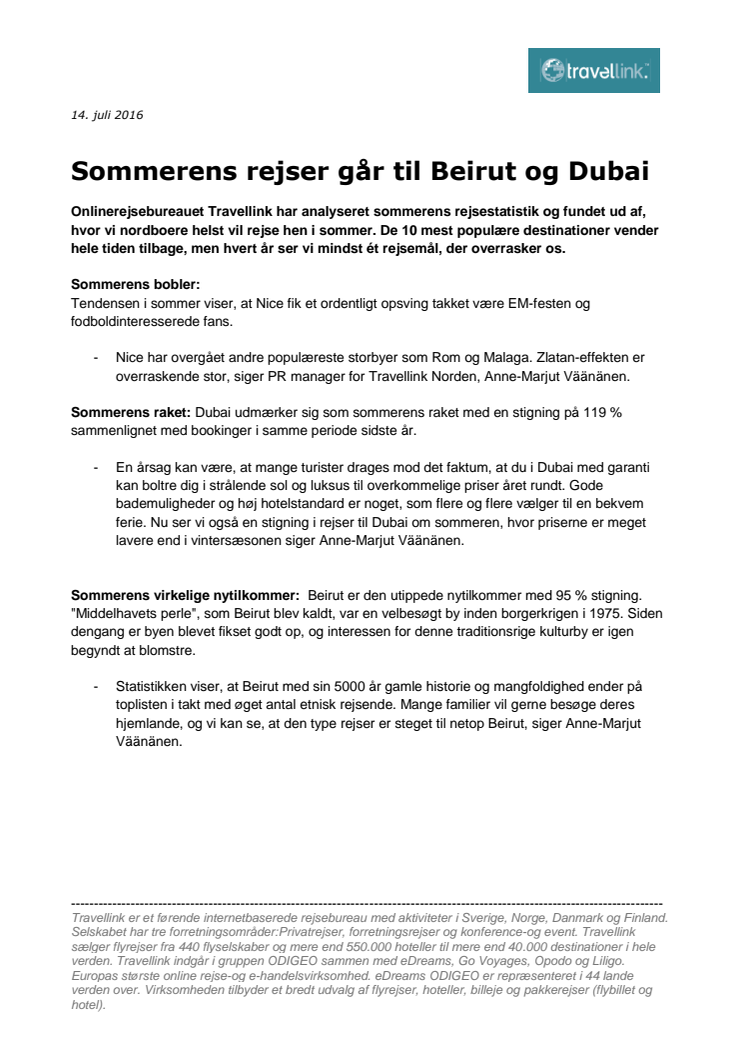 Sommerens rejser går til Beirut og Dubai