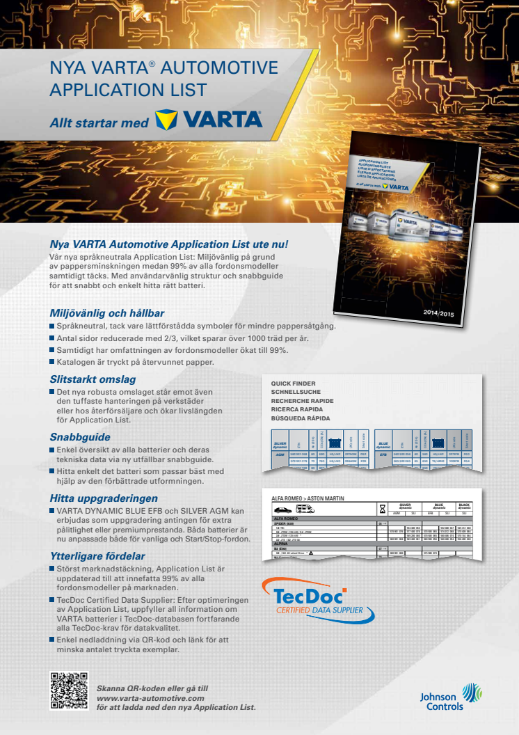 NYA VARTA® AUTOMOTIVE APPLICATION LIST