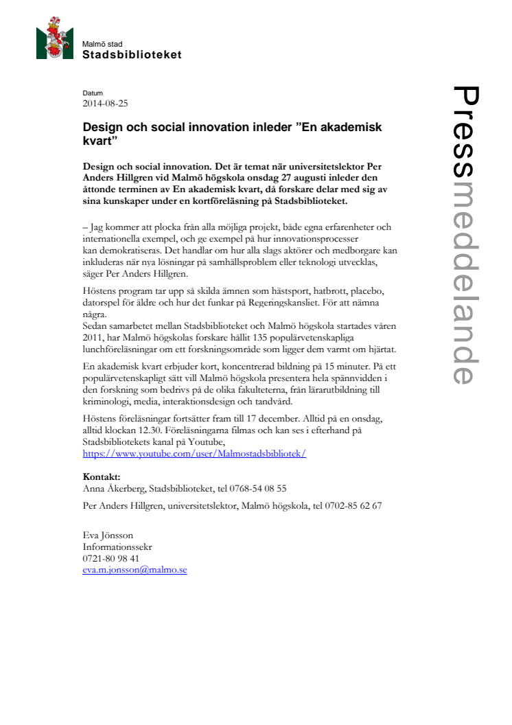 Design och social innovation inleder ”En akademisk kvart” på Stadsbiblioteket