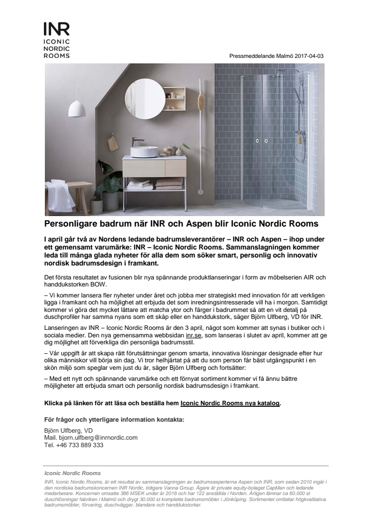 Personligare badrum när INR och Aspen blir Iconic Nordic Rooms