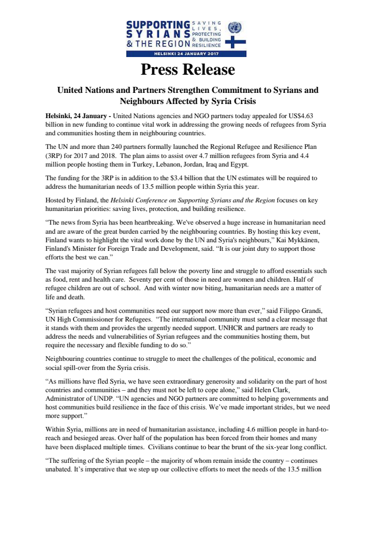 ​United Nations and Partners Strengthen Commitment to Syrians and Neighbours Affected by Syria Crisis