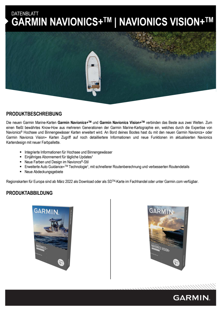 Datenblatt Garmin Navionics+ Vision+