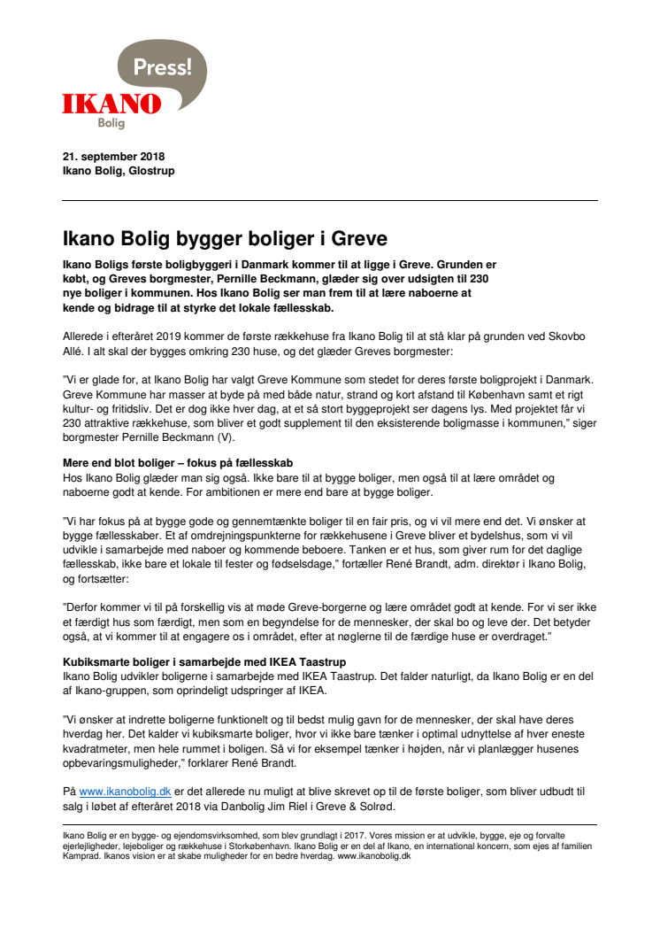 Ikano Bolig bygger boliger i Greve