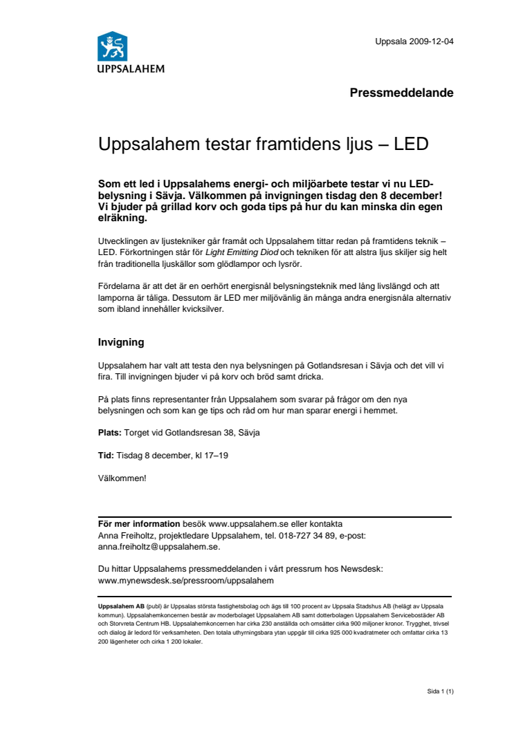 Uppsalahem testar framtidens ljus – LED