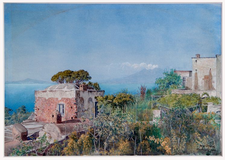 Hugo Alfvén, Vinträdgården Villa di Lourdes med Vesuvius i bakgrunden Anacapri, 1924.