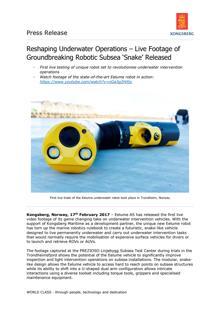 Kongsberg Maritime: Reshaping Underwater Operations – Live Footage of Groundbreaking Robotic Subsea ‘Snake’ Released