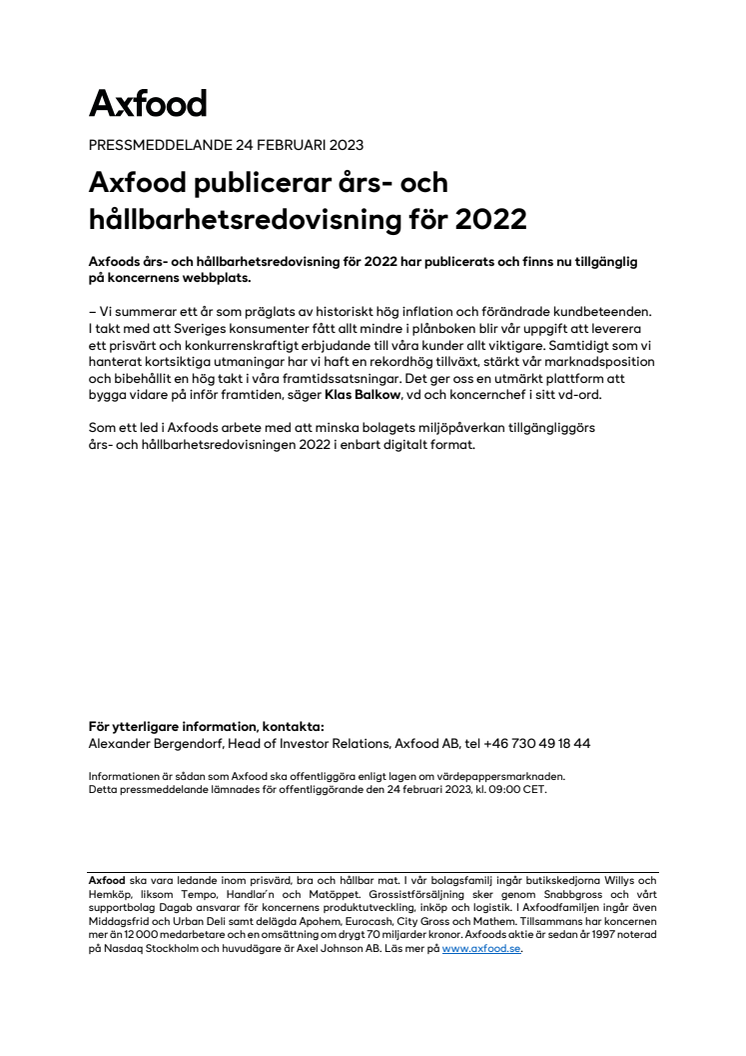  Pressmeddelande 230224 Axfood publicerar års- och hållbarhetsredovisning för 2022.pdf