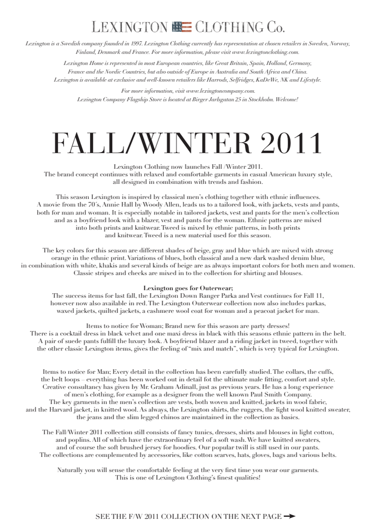Lexington Clothing - Fall/Winter 2011 Collection 