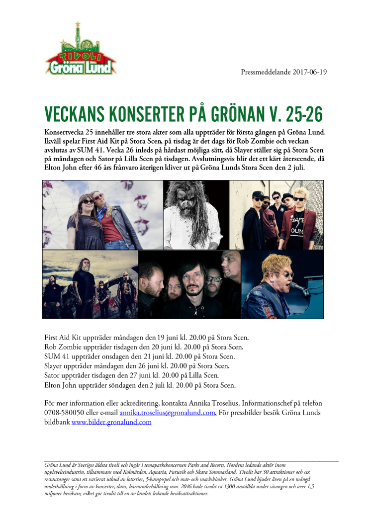 Veckans konserter på Grönan V. 25-26