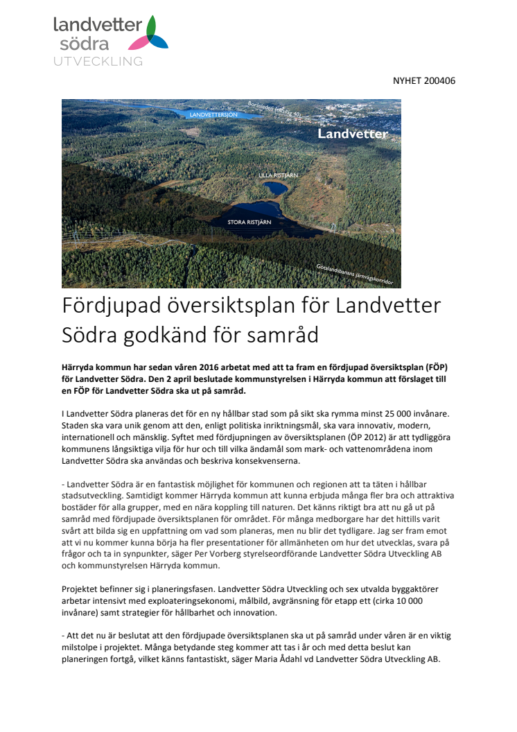 Fördjupad översiktsplan för Landvetter Södra godkänd för samråd