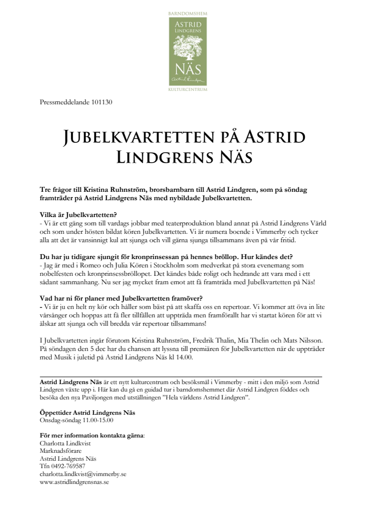 Jubelkvartetten på Astrid Lindgrens Näs 